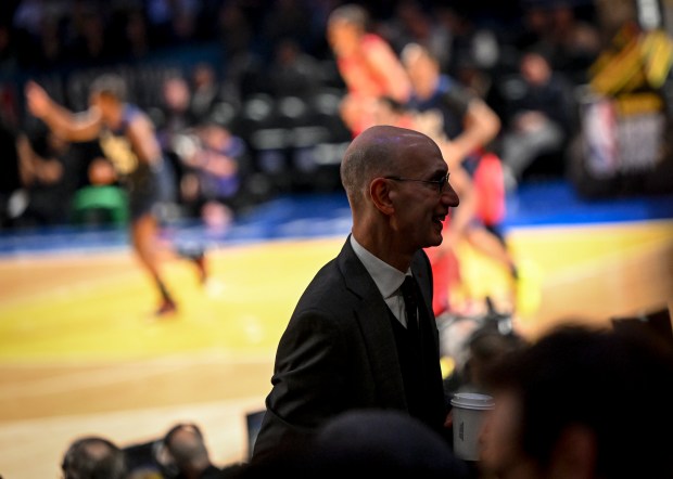 NBA Commissioner Adam Silver mixes it up with the fans during the NBA All-Star Rising Stars game at Gainbridge Fieldhouse in Indianapolis, Indiana on Friday, Feb. 16, 2024. (Photo by AAron Ontiveroz/The Denver Post)