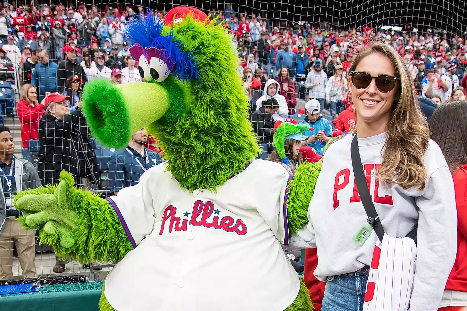 Philadelphia Eagles stars and recently retired players Jason Kelce and Fletcher Cox throw out the ceremonial first pitches at the Atlanta Braves vs Philadelphia Phillies at Citizens Bank Park on March 30, 2024 in Philadelphia, Pennsylvania, USA. Jason Kelce's wife Kylie Kelce and Fletcher Cox's girlfriend Kaycee Marchetti also attended the game.