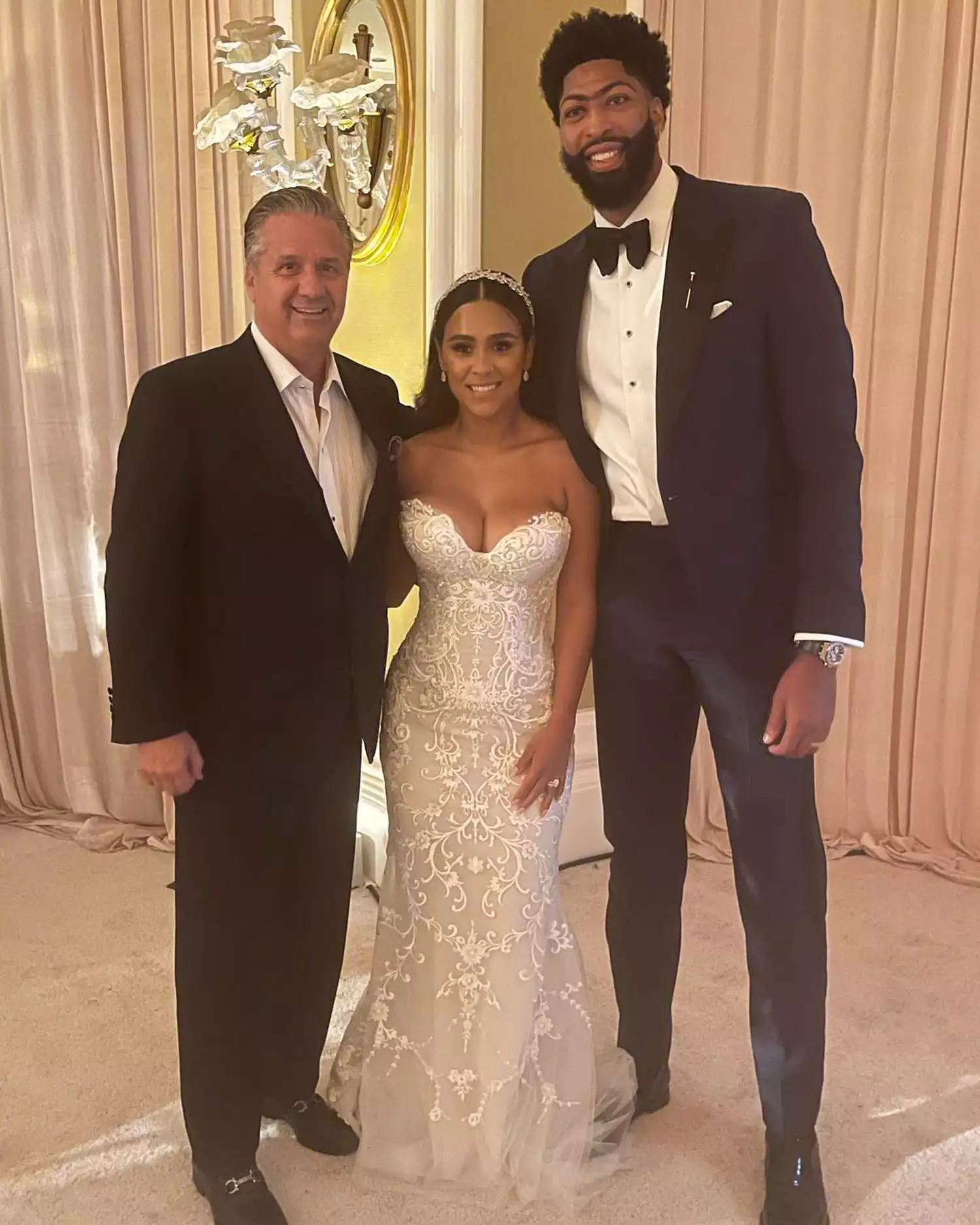 John Calipari with newlyweds, Anthony Davis and Marlen Davis