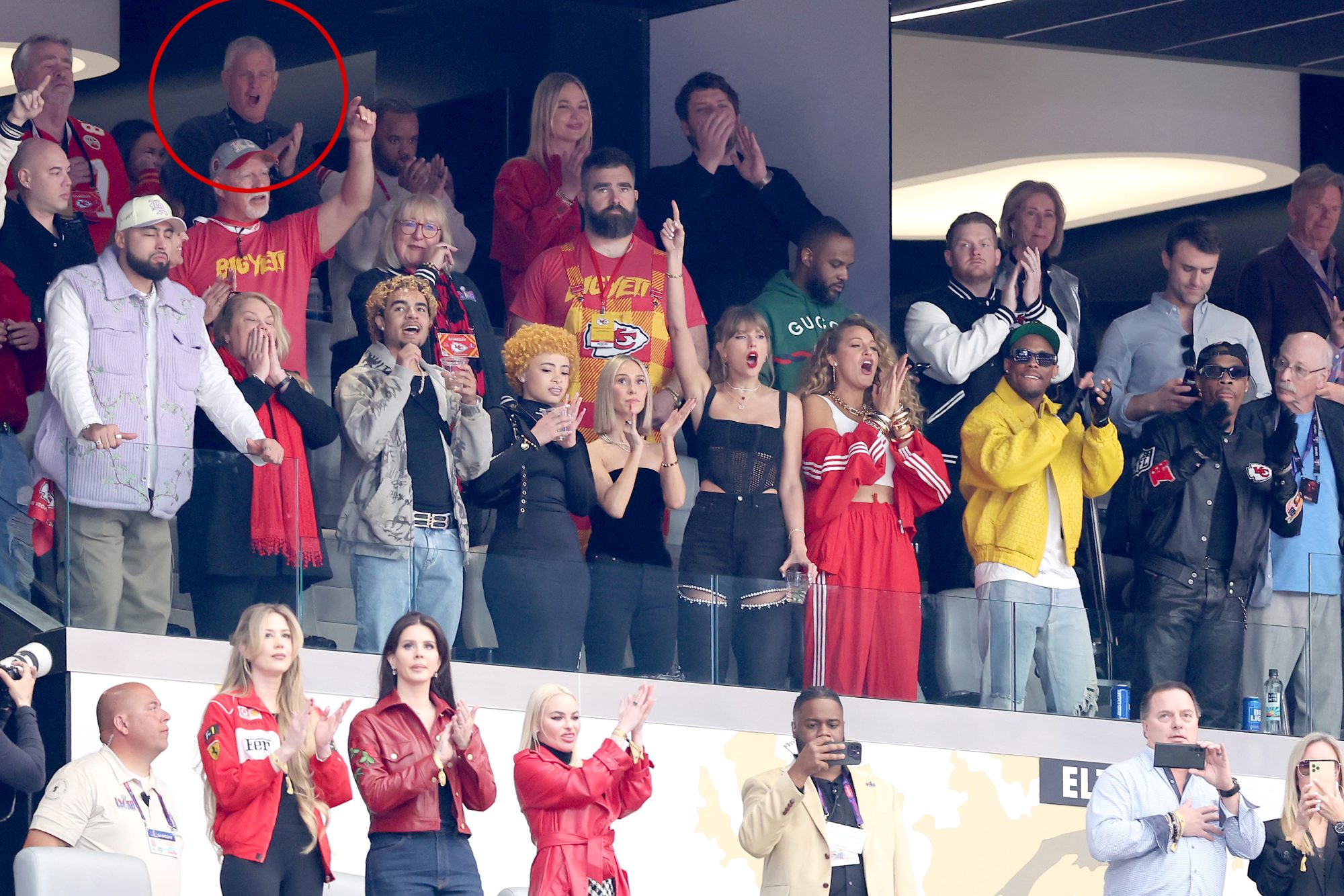 Ed Kelce, Donna Kelce, NFL player Jason Kelce, Andrea Swift, rapper Ice Spice, Singer Taylor Swift and Actress Blake Lively at the VIP suite.