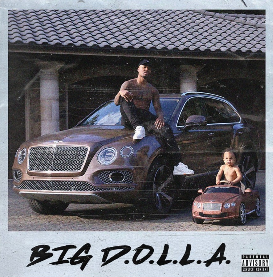 Damian Lillard posing on the cover of his album Big D.O.L.L.A. with his Bentley Bentayga SUV