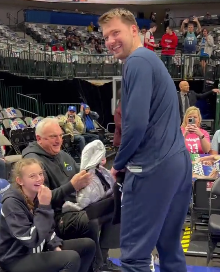 The Slovenian star welcomed his family courtside on Tuesday night