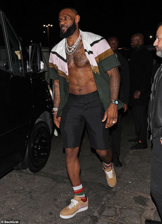 LeBron James bares his chest as he and other stars hit Super Bowl after-parties  in Los Angeles | Daily Mail Online