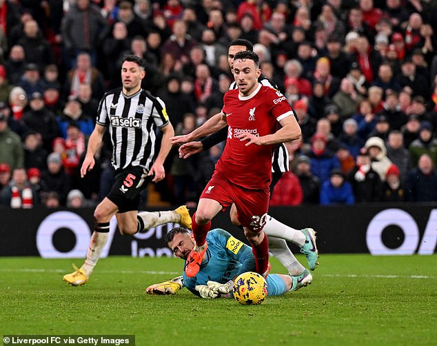 Diogo Jota was left with an open goal after rounding Newcastle goalkeeper Martin Dubravka