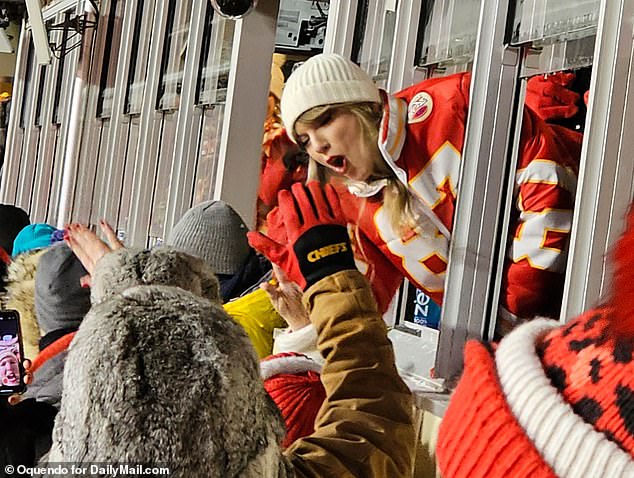 Swift has been a regular fixture at his games since the couple announced they were an item back in October and was spotted high-fiving fans in the stands at the past weekend's game