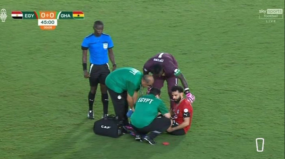 Mohamed Salah received treatment on the pitch during the Egypt v Ghana clash