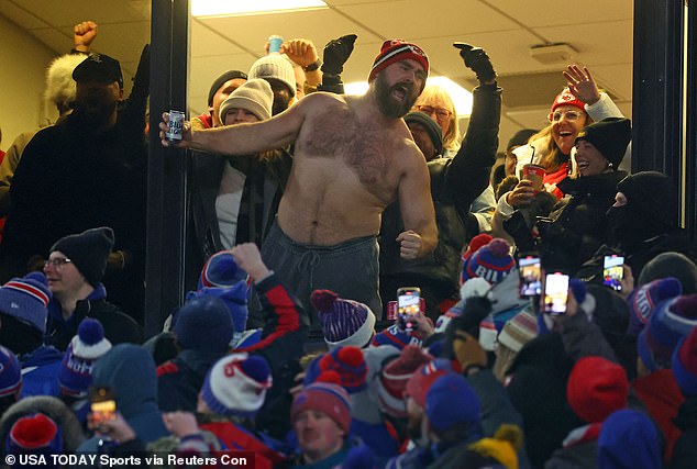 The Eagles man was celebrating crazily with a beer in his hand and his brother's touchdown