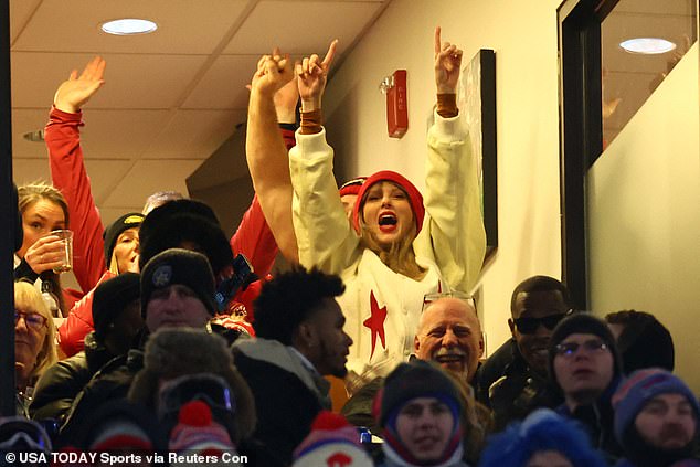 Kelce scored two touchdowns on the night - giving Swift plenty to cheer about in the stands