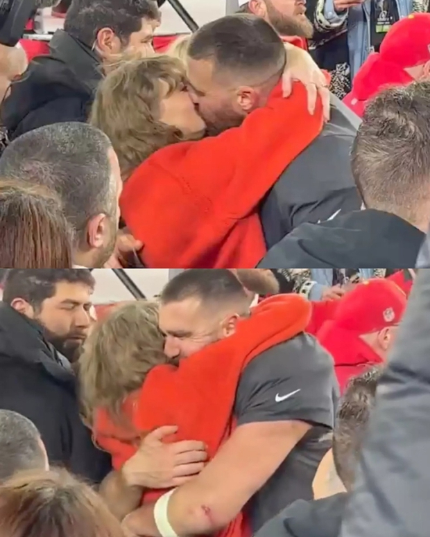 Clip 4.7 million views: Taylor Swift locked lips with her boyfriend in the middle of a live broadcast to celebrate the historic victory that paved the way to the Super Bowl, eliminating the curse of love - Photo 6.