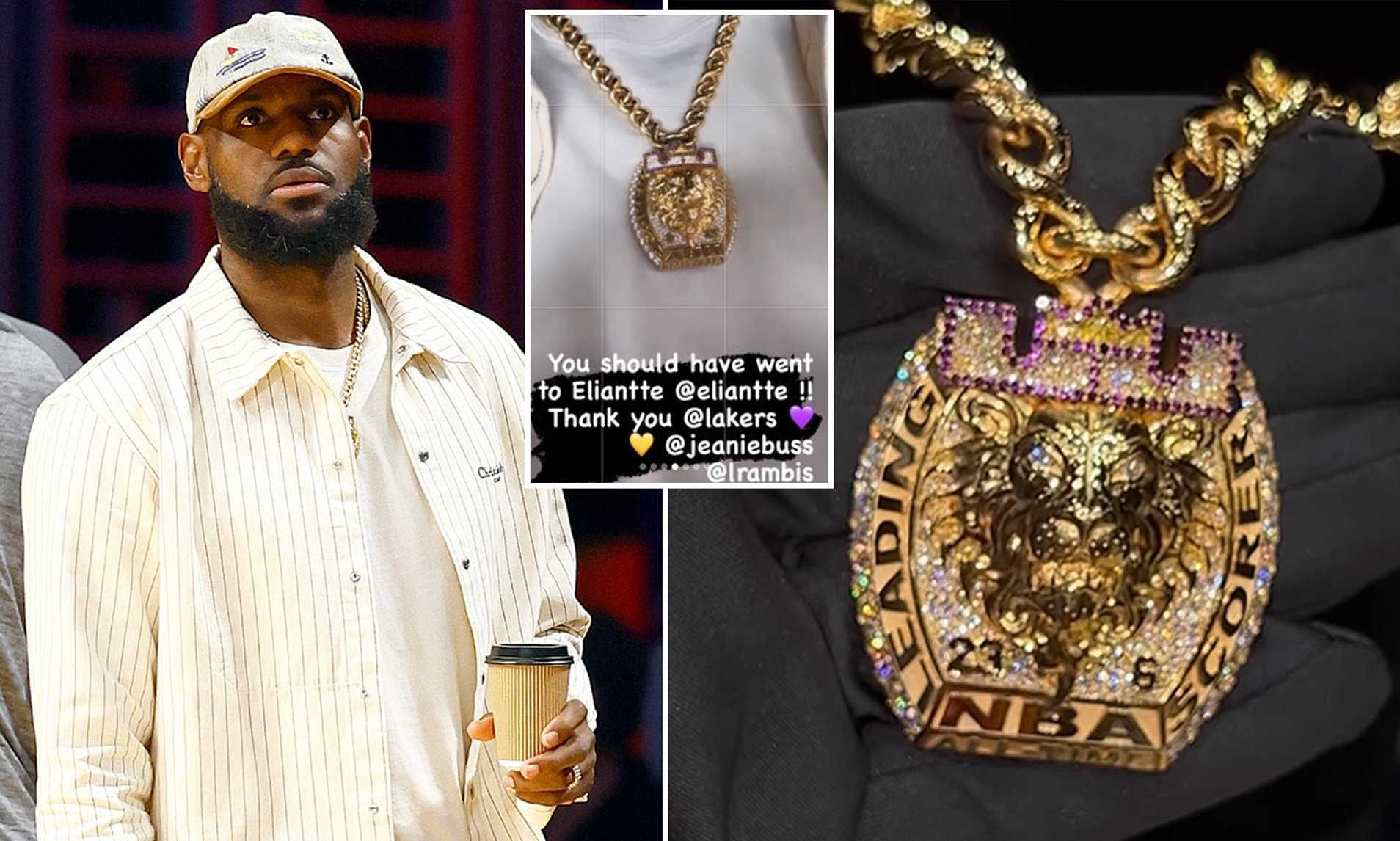 LeBron James is gifted a dazzling gold, diamond-encrusted chain from the LA  Lakers and NBA | Daily Mail Online