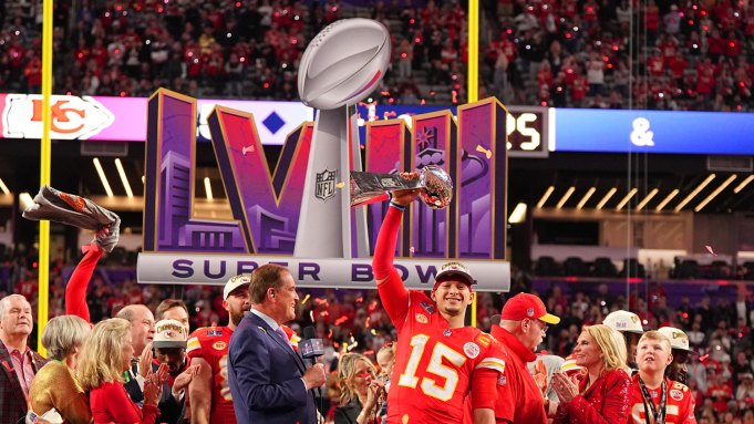 Patrick Mahomes celebrates Super Bowl LVIII win