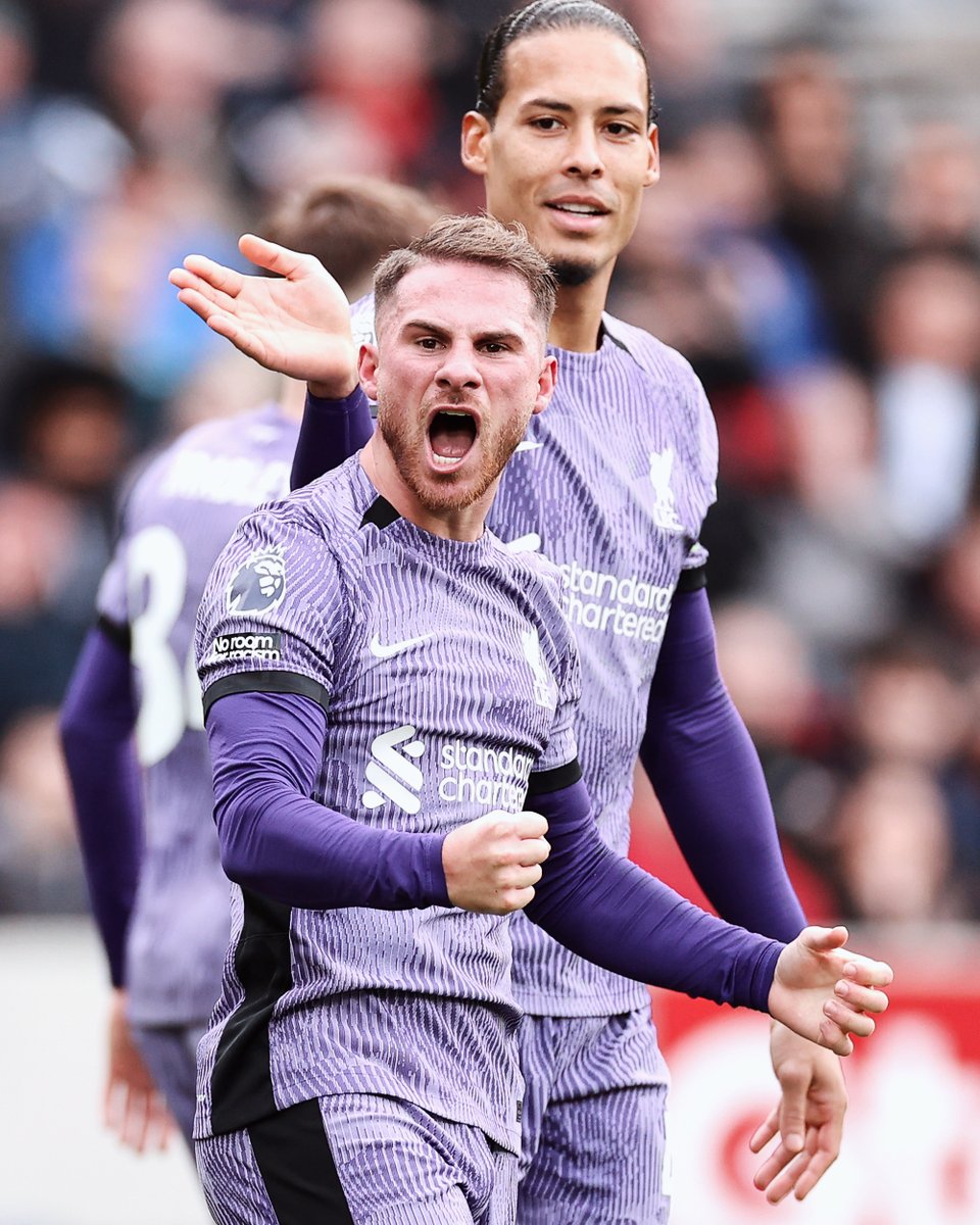 Mac Allister and Virgil celebrate after the Reds midfielder doubled our lead against Brentford.