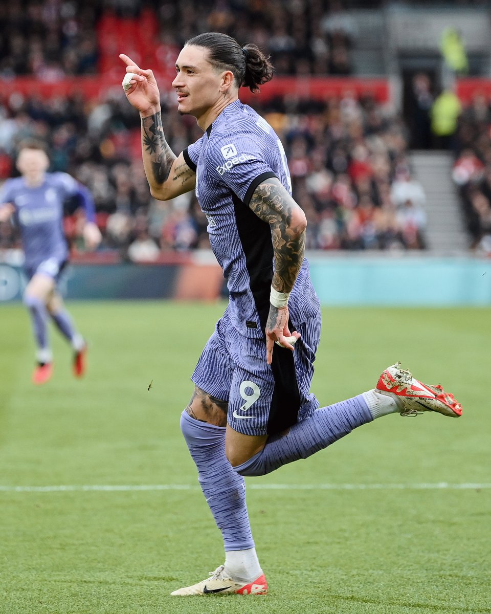 Nunez celebrates after putting the Reds 1-0 up against Brentford.