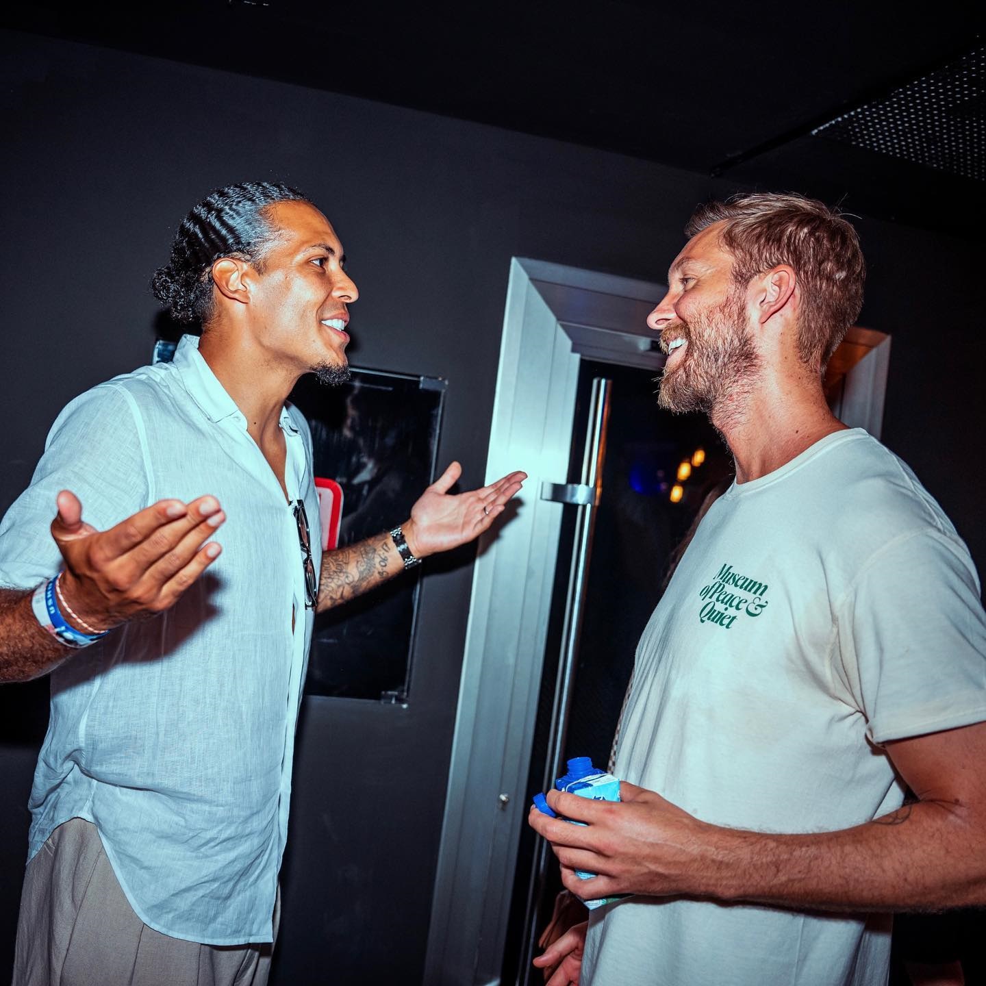 Harris enjoyed a chat with Liverpool star van Dijk