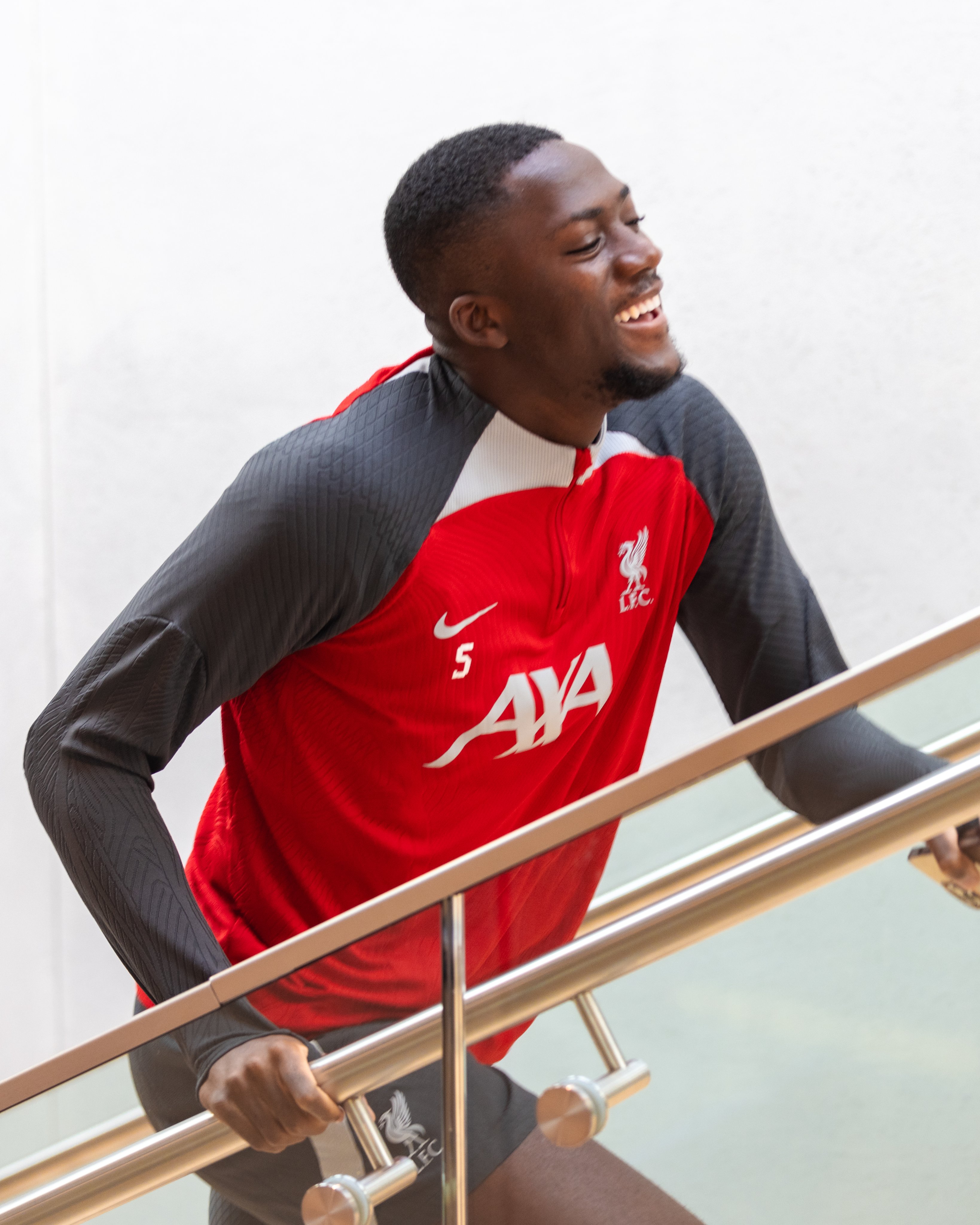 Konate smiling at the AXA Training Centre.