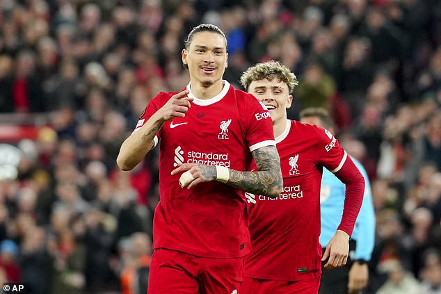 Liverpool's Uruguayan striker Darwin Nunez opened the scoring at Anfield adrer just seven minutes