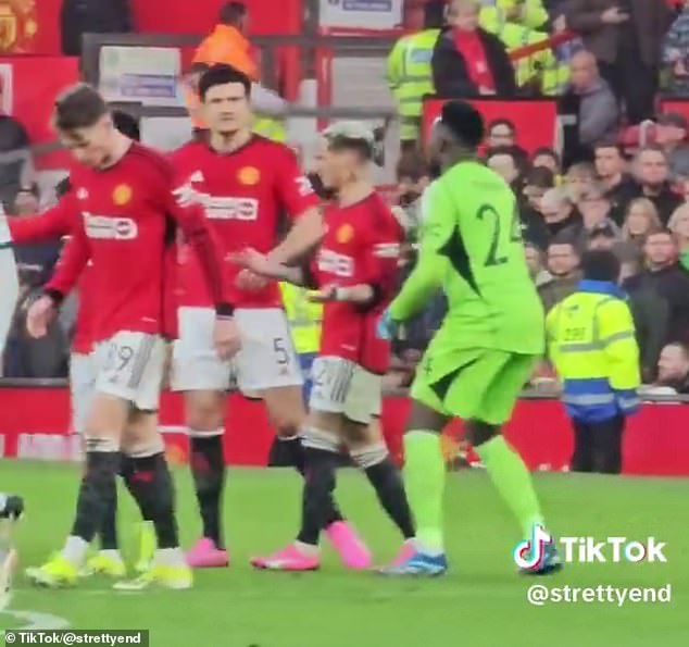 Even United goalkeeper Andre Onana had to intervene to get Antony into the right position