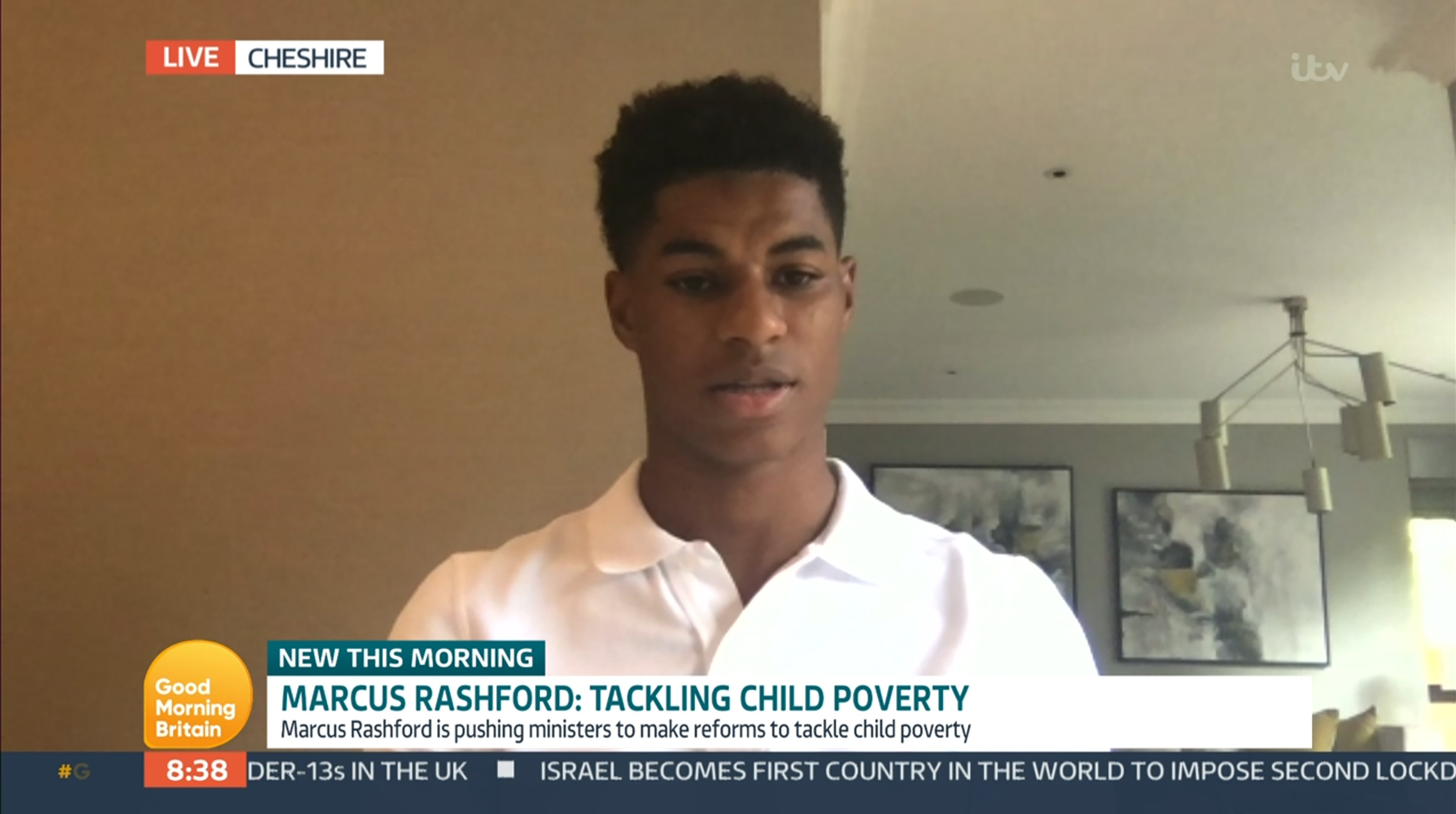 Marcus Rashford speaking on Good Morning Britain about his efforts to help feed children across the country