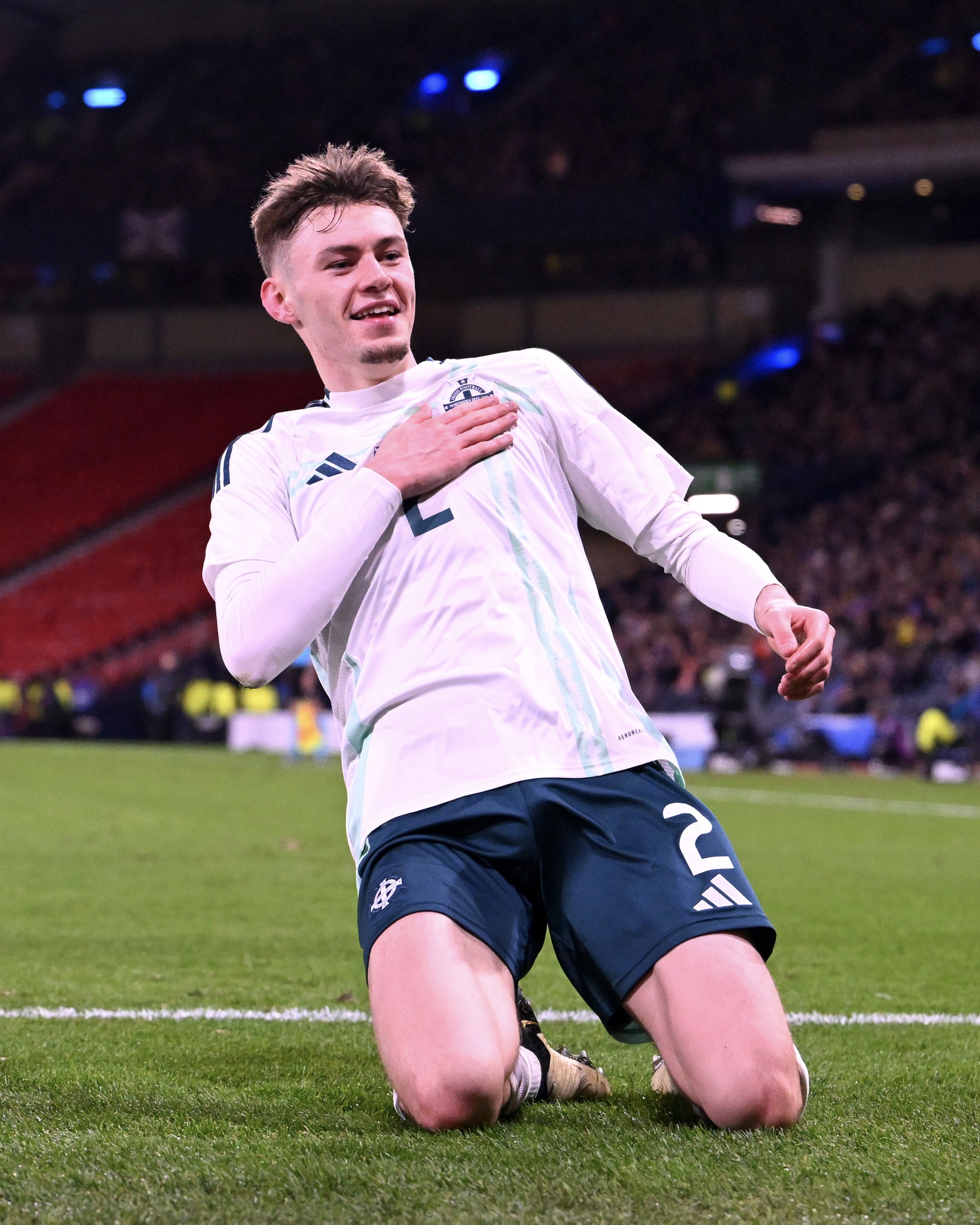 Photography of Conor Bradley during Scotland v Northern Ireland.

Bradley celebrates after scoring his first senior international goal, which sealed a 1-0 victory for Northern Ireland.