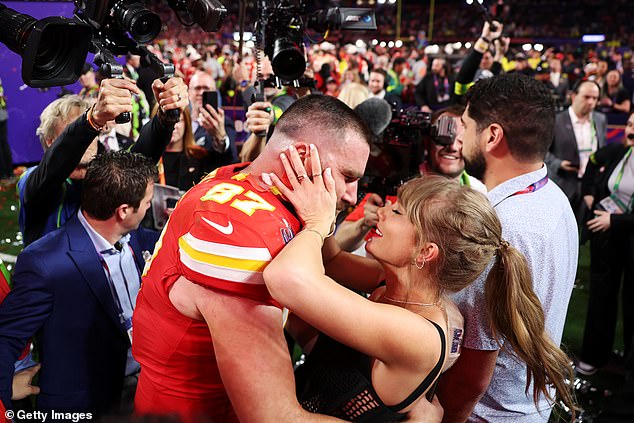 During the first few months of their romance, Taylor and Travis spent much of their time jetting off to see one another amid their busy schedules (pictured at the Super Bowl last month)