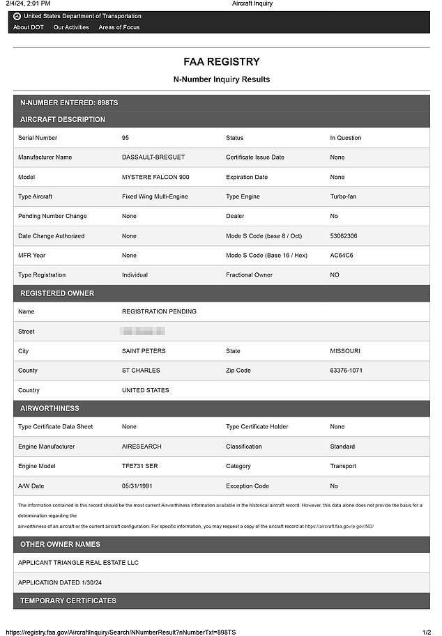 FAA records show that the plane ownership switched on January 30th, with Triangle Real Estate LLC appearing to have been on the hunt for an upgrade after selling its $400k 1976 Cessna 421 on January 25, opting for Swift’s larger plane instead