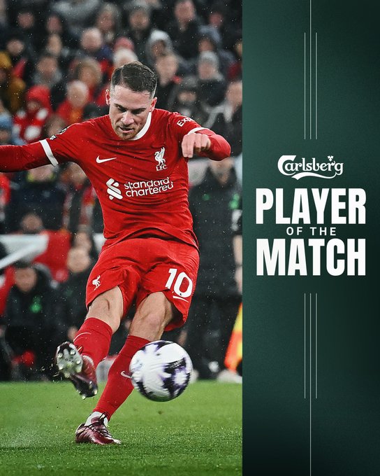 Graphic of the Carlsberg Player of the Match for Liverpool vs Sheffield United.

Alexis Mac Allister was named Player of the Match.