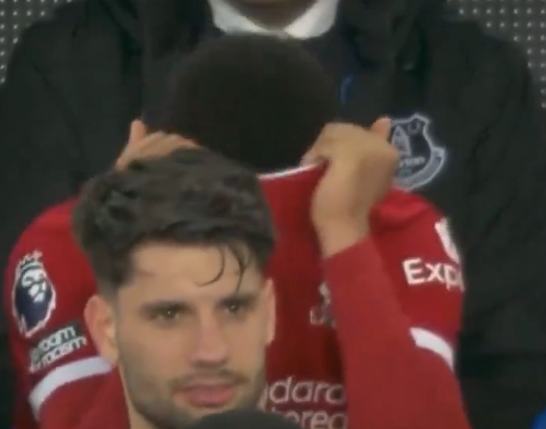 He buried his head in his shirt after being subbed off at Goodison Park