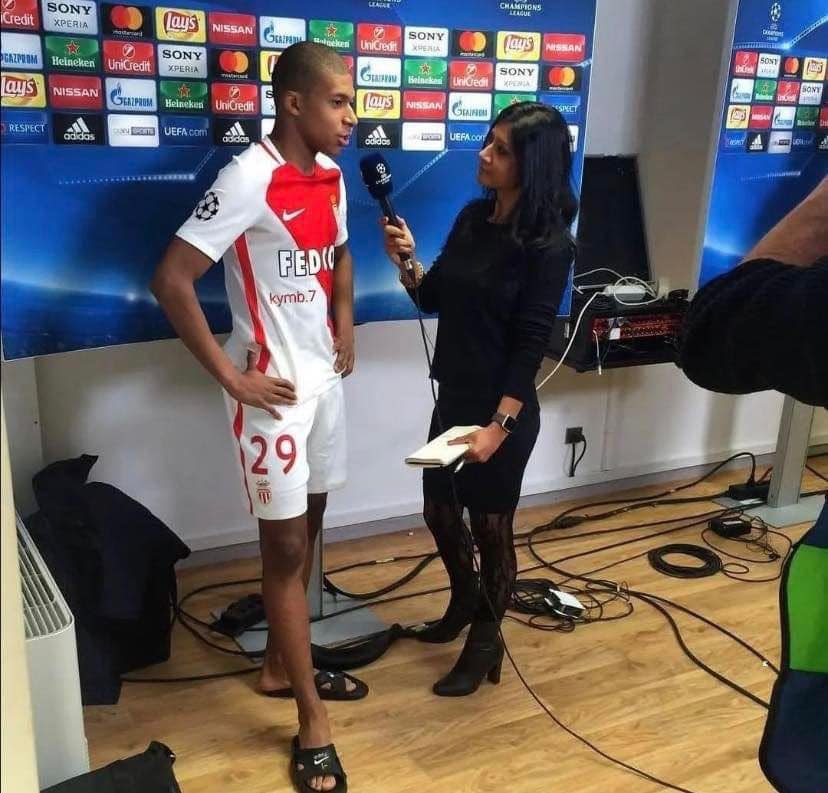 A throwback picture of a skinny teenage Kylian Mbappe being interviewed in 2017 has done the round on social media