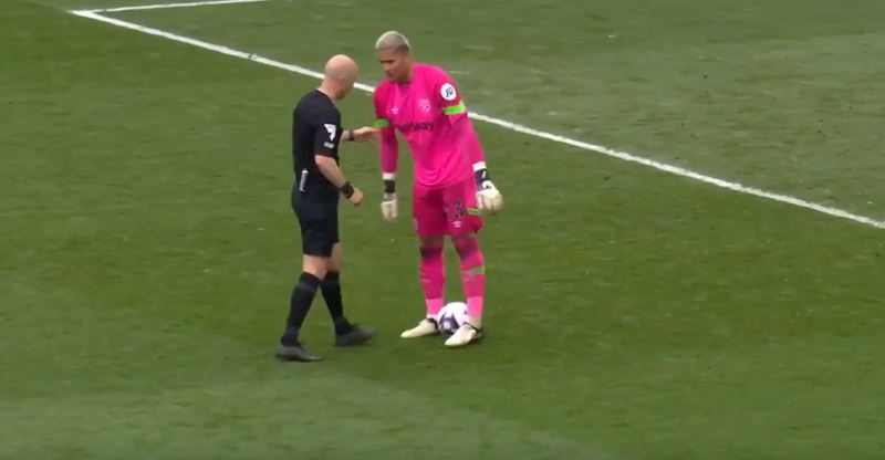 Fans were puzzled by this exchange between Taylor and Areola after the referee halted play to call on the physio