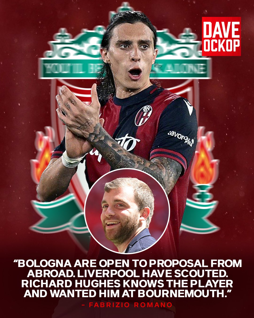 DaveOCKOP on X: "Fabrizio Romano on Riccardo Calafiori: “Bologna are open  to proposal from abroad. Liverpool have scouted. Richard Hughes knows the  player and wanted him at Bournemouth.” https://t.co/dDY86Fjoe5" / X
