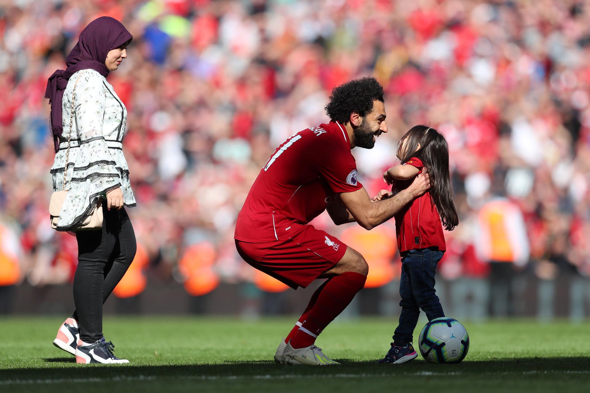 Mohamed Salah's daughters star on the pitch at Anfield - in pictures