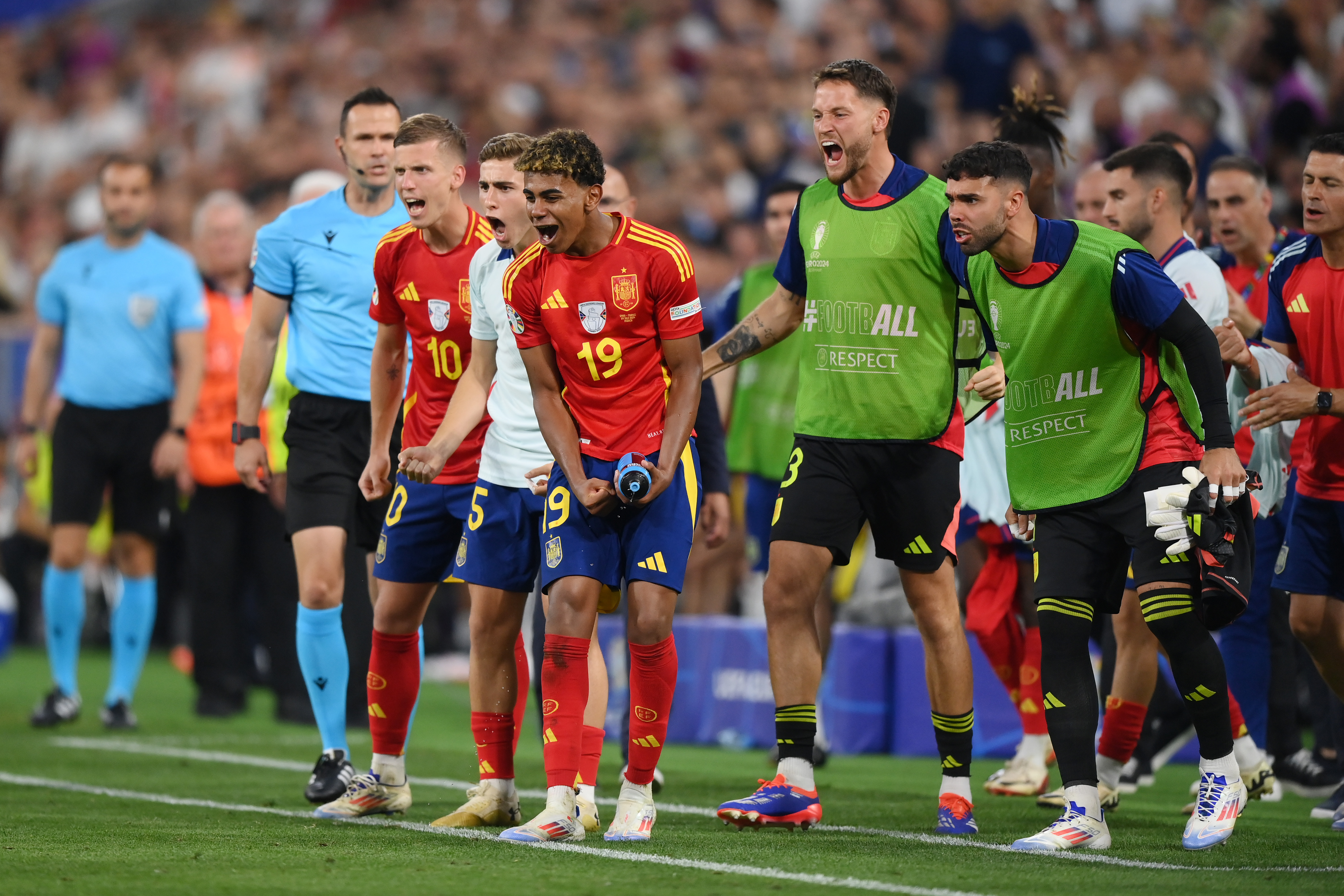 Yamal watched on from the side as his team-mates saw out their 2-1 result