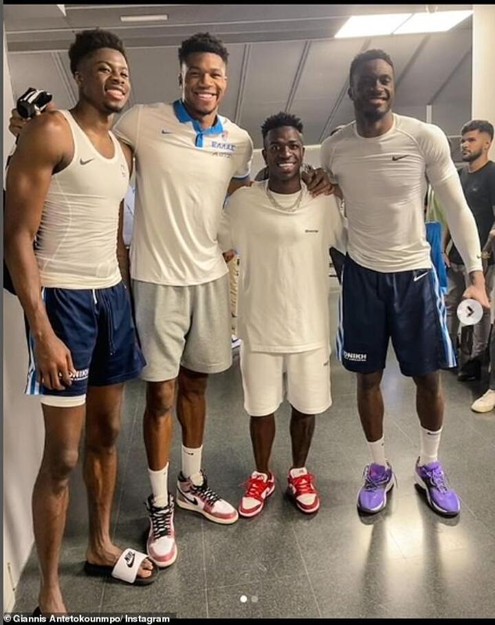 Bucks hero Giannis Antetokounmpo and poses for photos with superstar  Brazilian Vinicius Jr| All Football