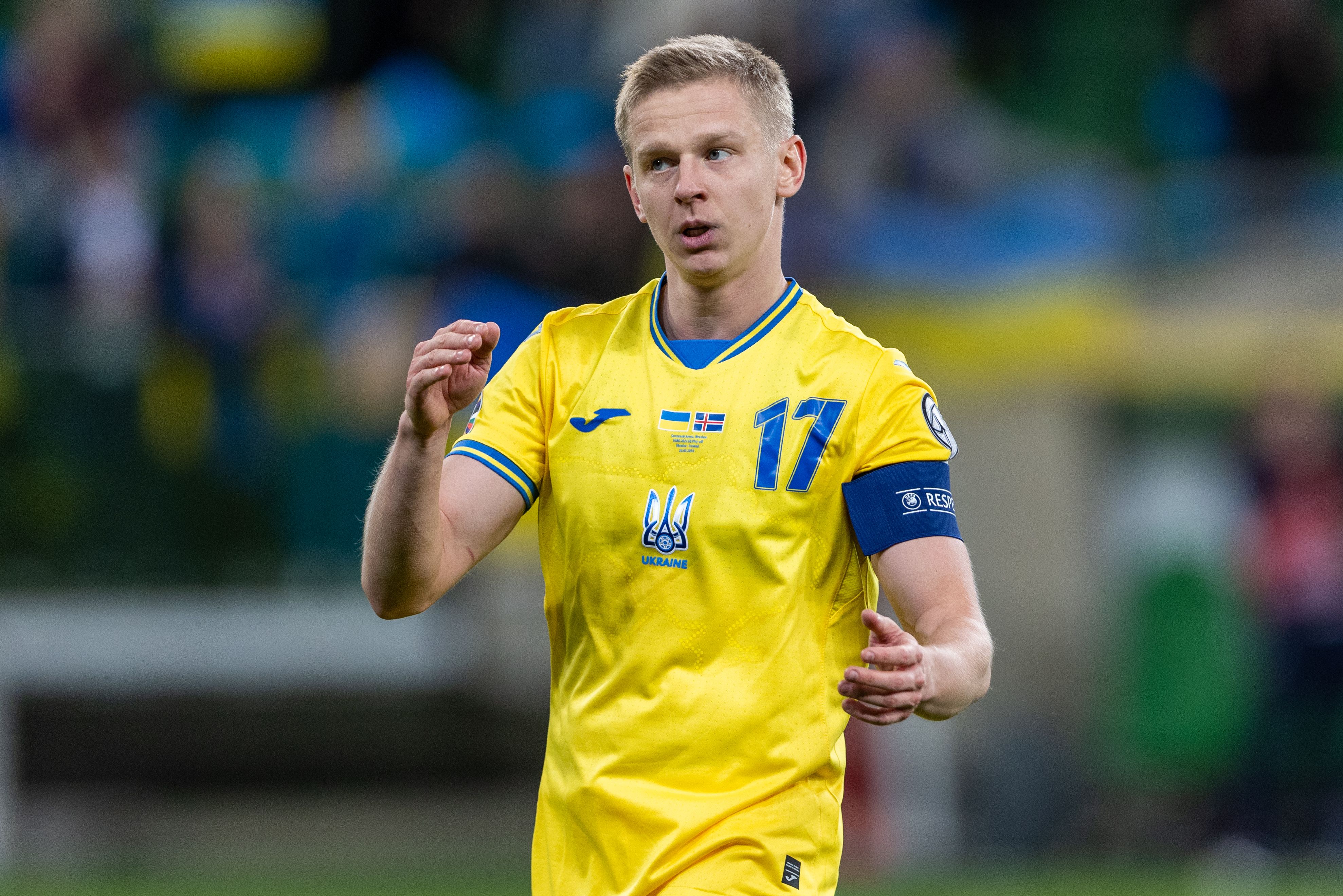 Zinchenko wears the number 17 for Ukraine