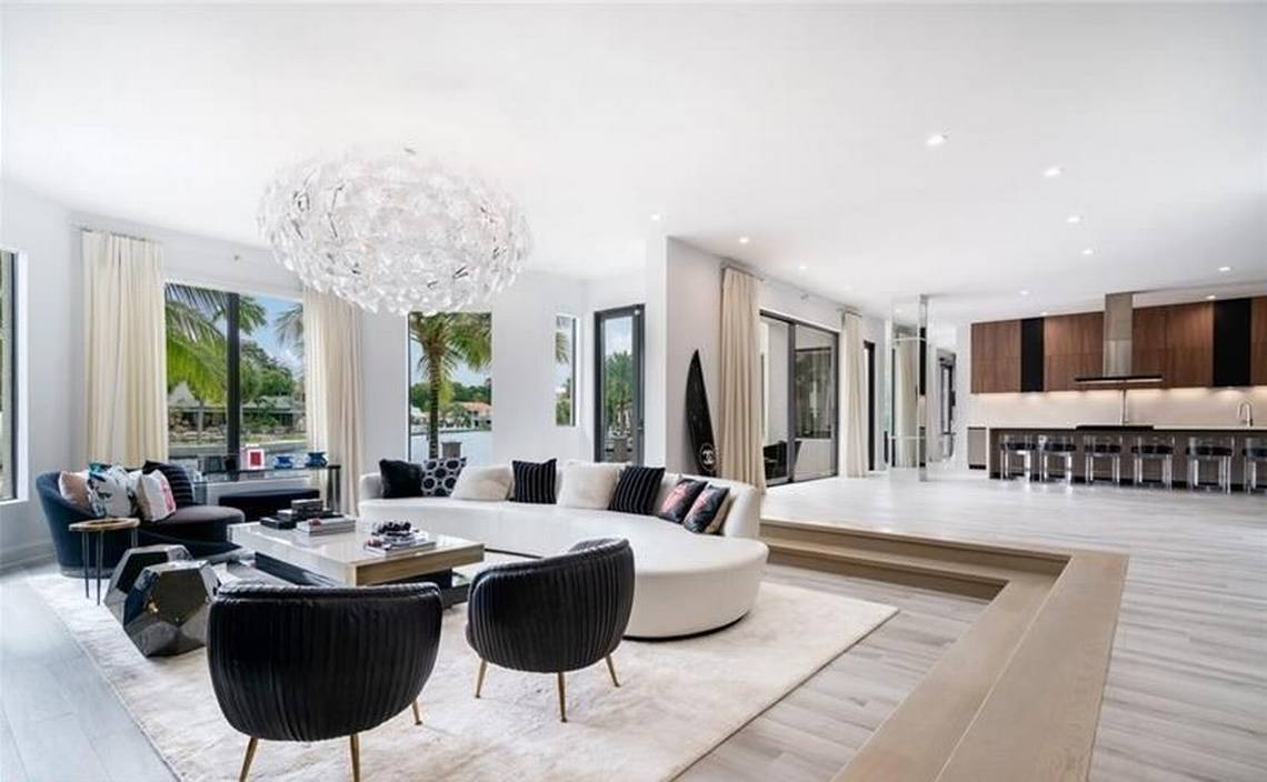 Lionel Messi's Living Room in his new Miami Mansion. Pictured: The living room of Lionel Messi's new home.