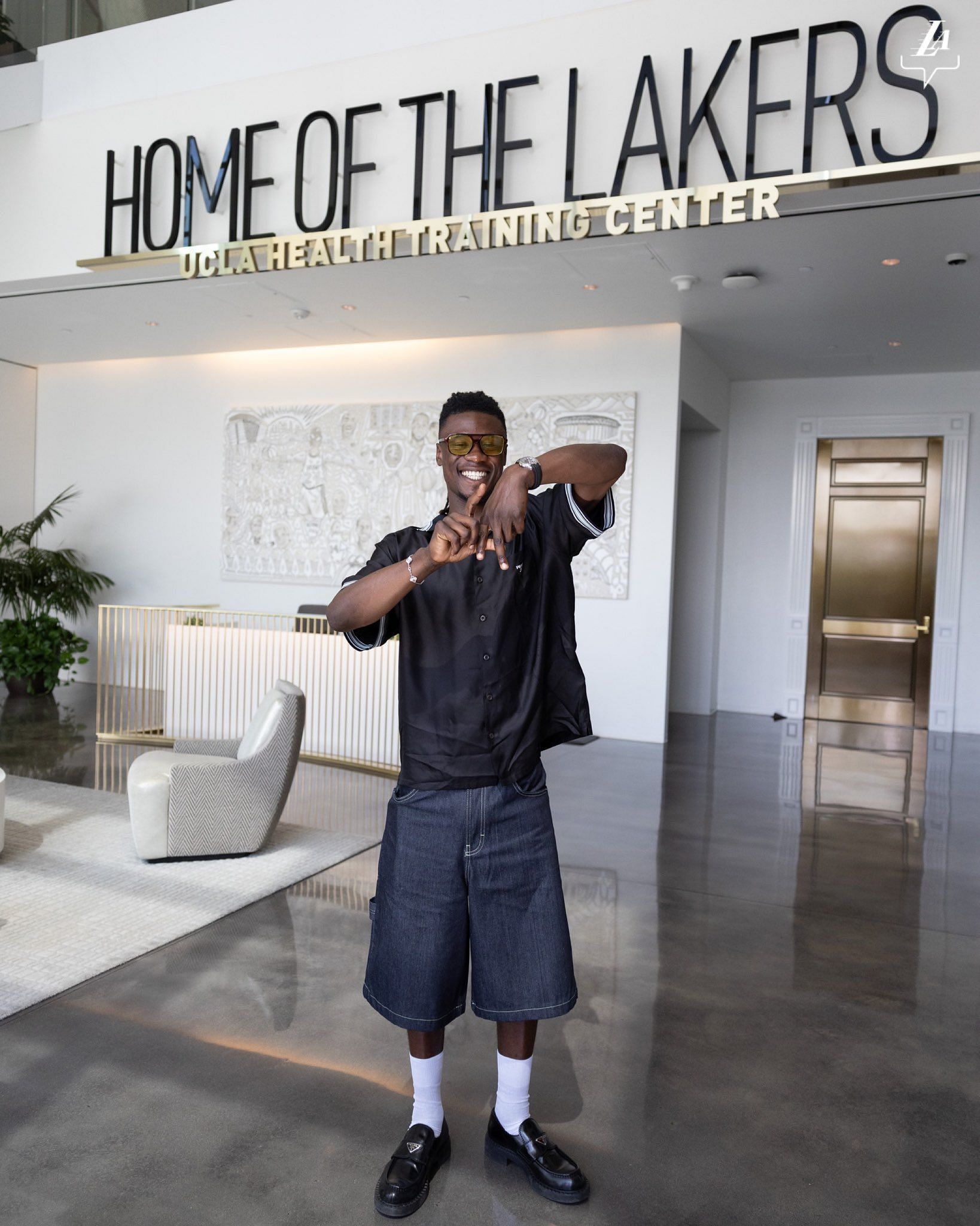 Camavinga posing at the Los Angeles Laker training centre (Credit: Los Angeles Lakers X accout)