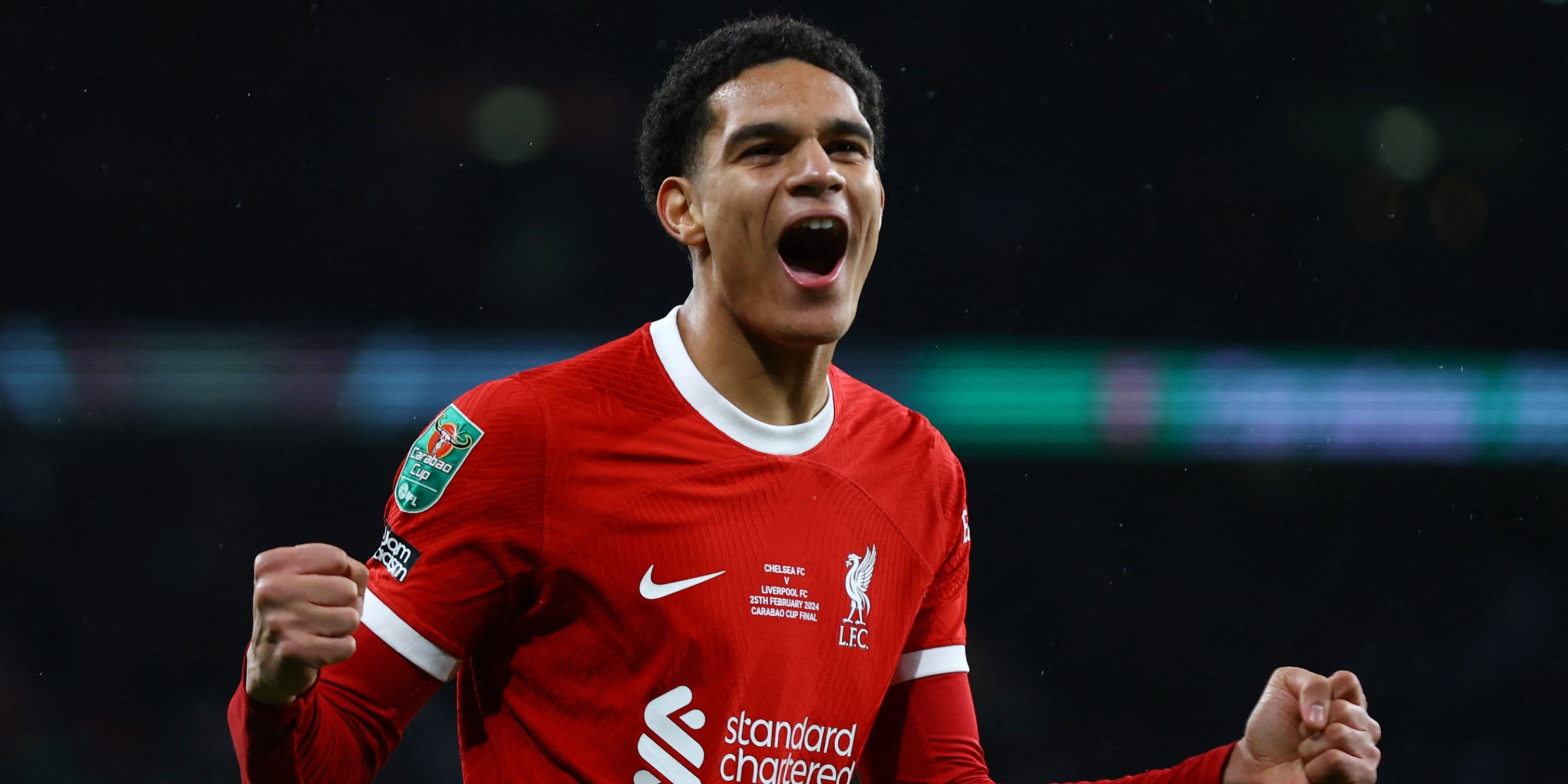 Jarell Quansah celebrates for Liverpool.