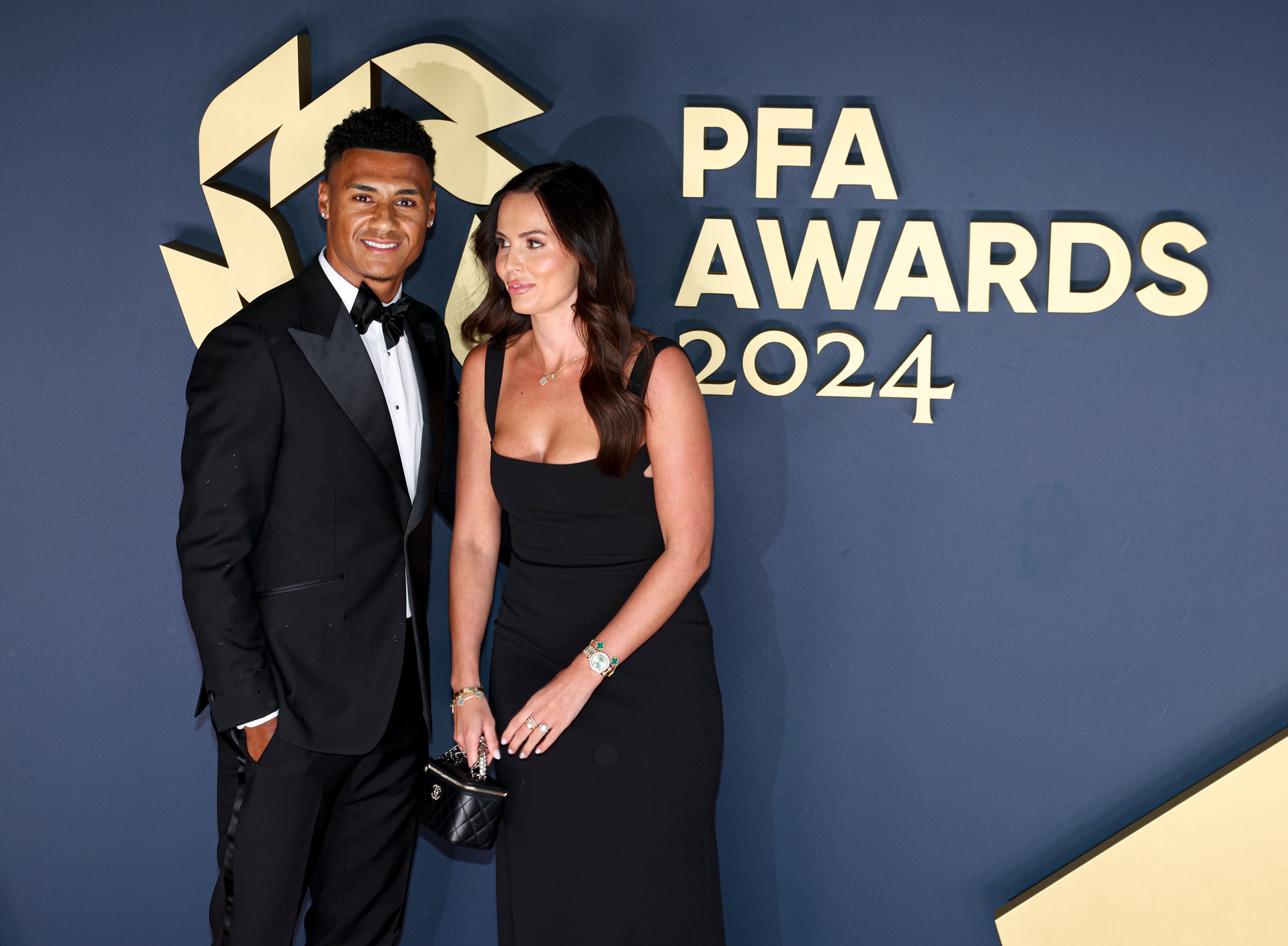 Ollie Watkins and his finacee Ellie Anderson arrivaed to pick up his first mention in the team award