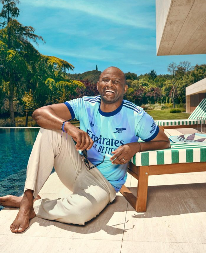 Vieira was all smiles as he posed in the Gunners' new third strip