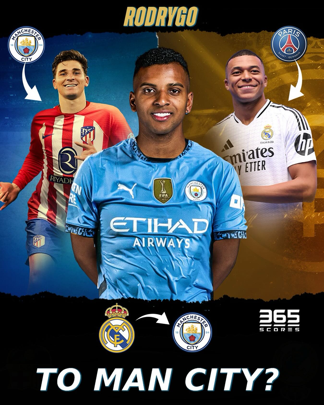 365Scores | Rodrygo soon to Manchester City?  With the arrival of Endrick  and Mbappé to Real Madrid, Rodrygo faces a lot of competition next season…  | Instagram