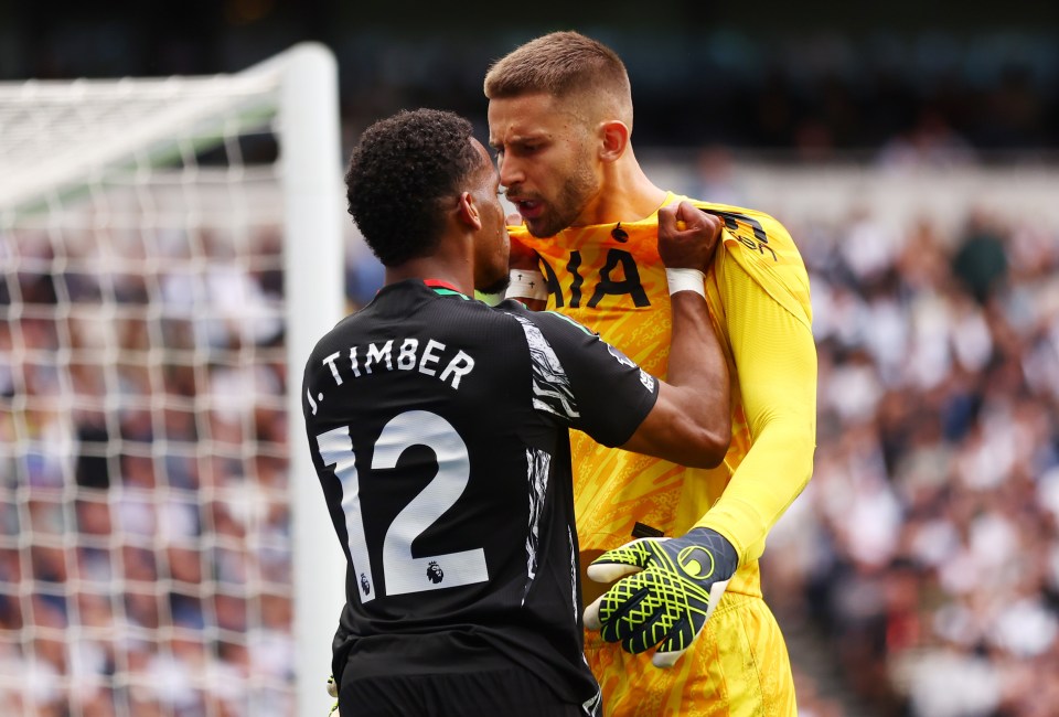 Timber risked a second yellow card after he grabbed Gugliemo Vicario by his shirt