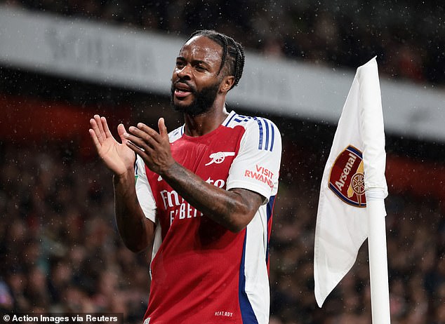 Sterling pictured applauding the Arsenal supporters as he left the field in the 64th minute